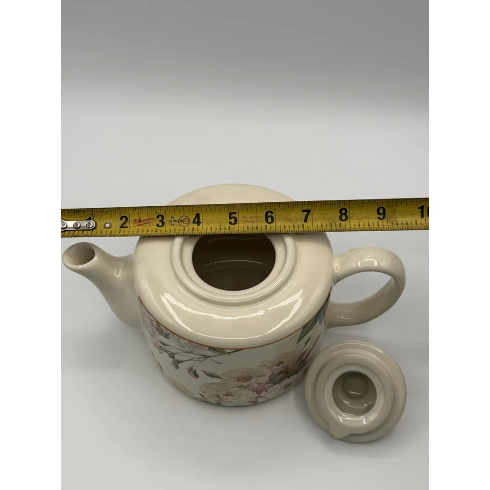 Vintage Hallmark Hawthorne Manor Floral Wild Roses Flat Top Teapot Gold Accents